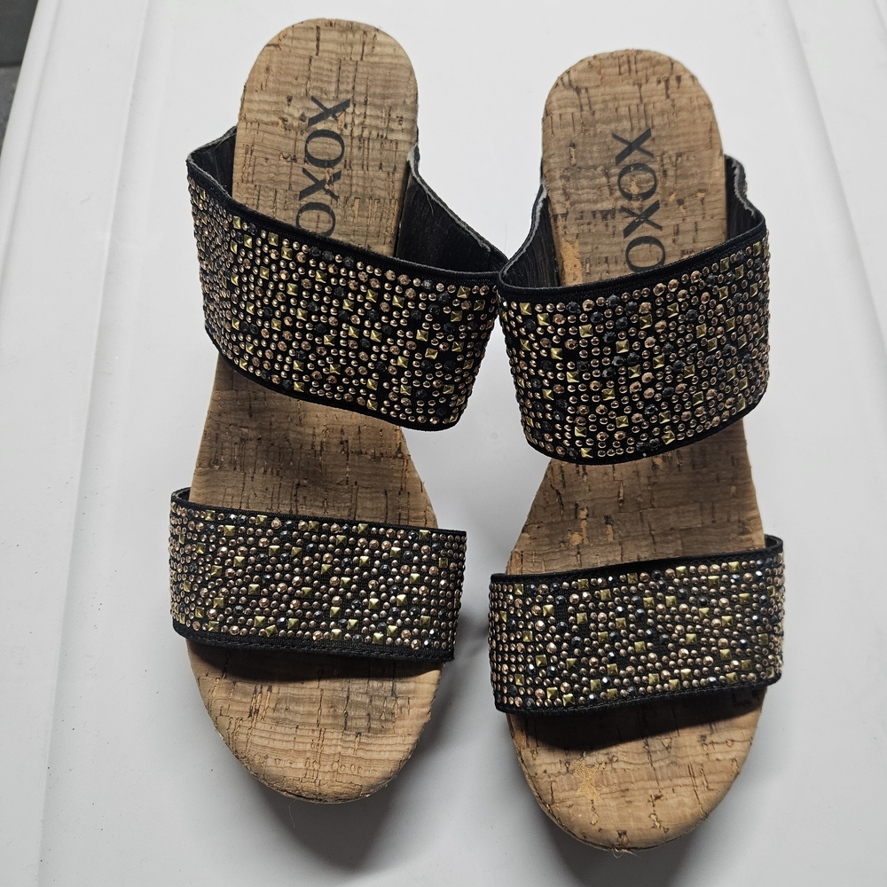 XOXO Black Sandals with Gold Studs